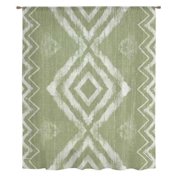 Sage Green Geometric Sheer Curtains 96" Long, Watercolor Tie-dye Tribal Painting Art Light Filering Curtains, Privacy Drapes Simi Floor to Veiling Curtain for Living Room Large Window Treatment