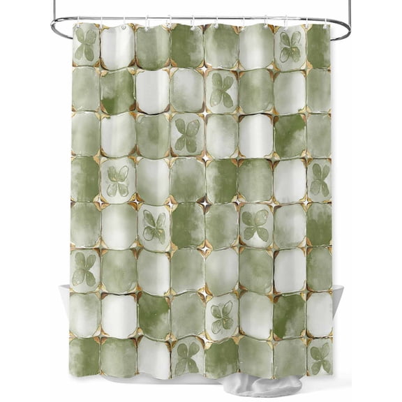 Sage Green Geometric Stall Shower Curtain, Waterproof Shower Curtains for Bathroom, Modern Abstract Art Botanical Washable Fabric Cloth Bath Curtain for Bathtub Decoration with Hooks 36x72 Inches