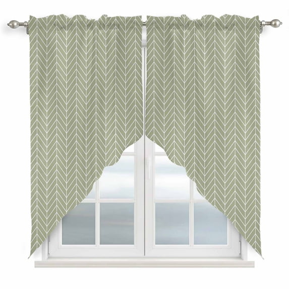 Sage Green Geometric Swag Valances for Windows 2 Pack, Kitchen Window Curtains 36 Inch Length, Minimalism Solid Color Striped Lines Privacy Swag Curtains for Living Room/Bathroom 36"x36"