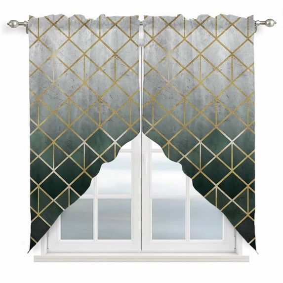 Sage Green Geometric Swag Valances for Windows, Kitchen Window Curtains Over Sink, Modern Abstract Gradient Marble Window Treatment Curtains for Living Room/Bedroom Curtains 2 Panel Sets 36"x45"