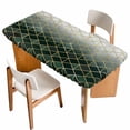 thumbnail image 1 of Sage Green Geometric Table Cloths for 4 Foot Rectangle Tables, Modern Abstract Gradient Marble Patio Waterproof Elastic Fitted Tablecloths, Washable Rectangular Table Cover for Camping, 1 of 8