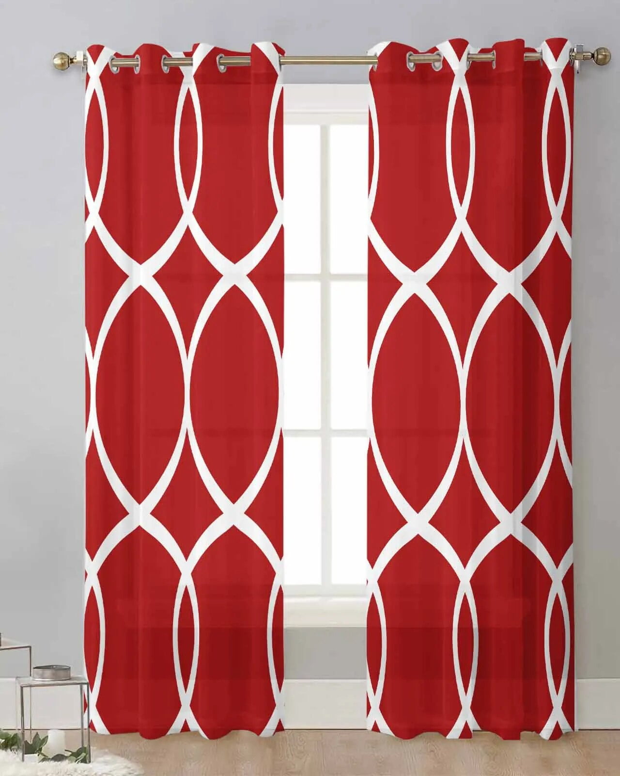 Sage Green Geometric Texture Modern Tulle Curtains Living Room Kitchen