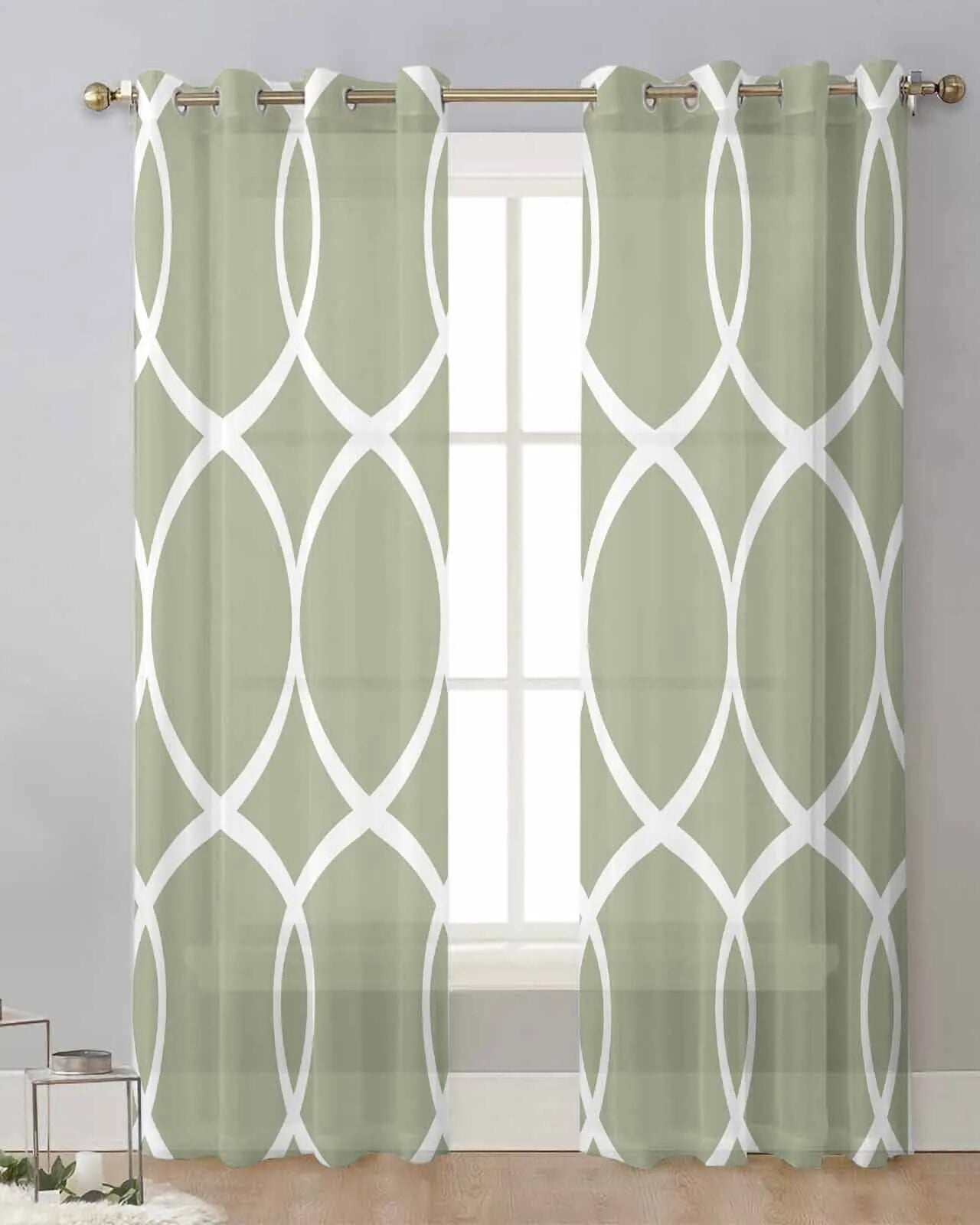 Sage Green Geometric Texture Modern Tulle Curtains Living Room Kitchen ...