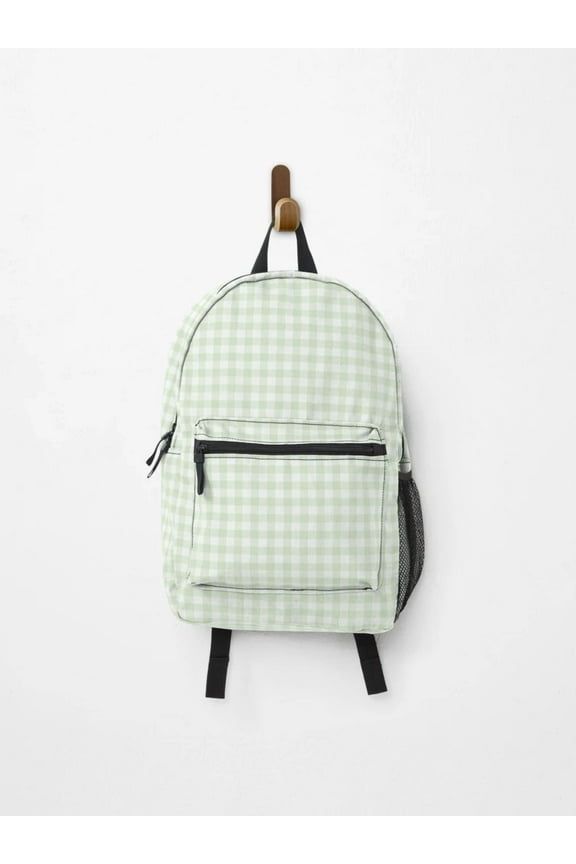 Sage Green Gingham Backpack, Back To School Backpack