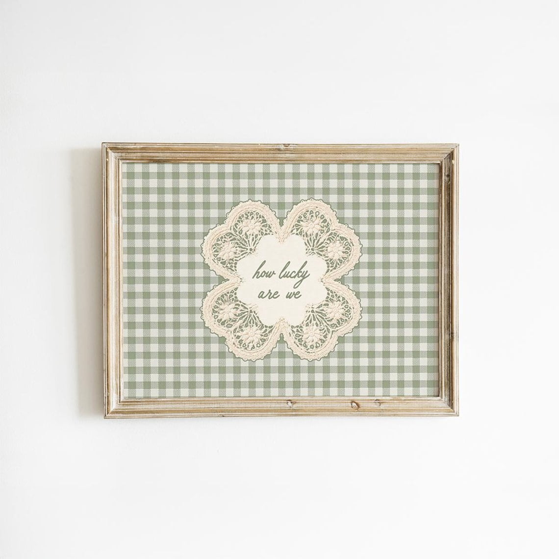 Sage Green Gingham Doily Wall Art Print, Rustic Cottagecore Pattern And ...