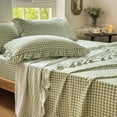 thumbnail image 1 of Sage Green Gingham Ruffle King Sheet Set, Green Soft Pre-Washed Microfiber Plaid Ruffled King Bed Sheets, 4-Pieces Farmhouse Sheet Set with Deep Pocket, 1 of 8