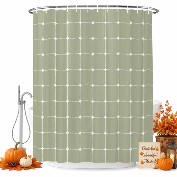 Sage Green Gingham Shower Curtain, Waterproof Shower Curtains for Bathroom, Modern Minimalist Geometric Plaid Washable Fabric Bathtub Curtain Set Bath Decor with 12 Hooks 72"x78"