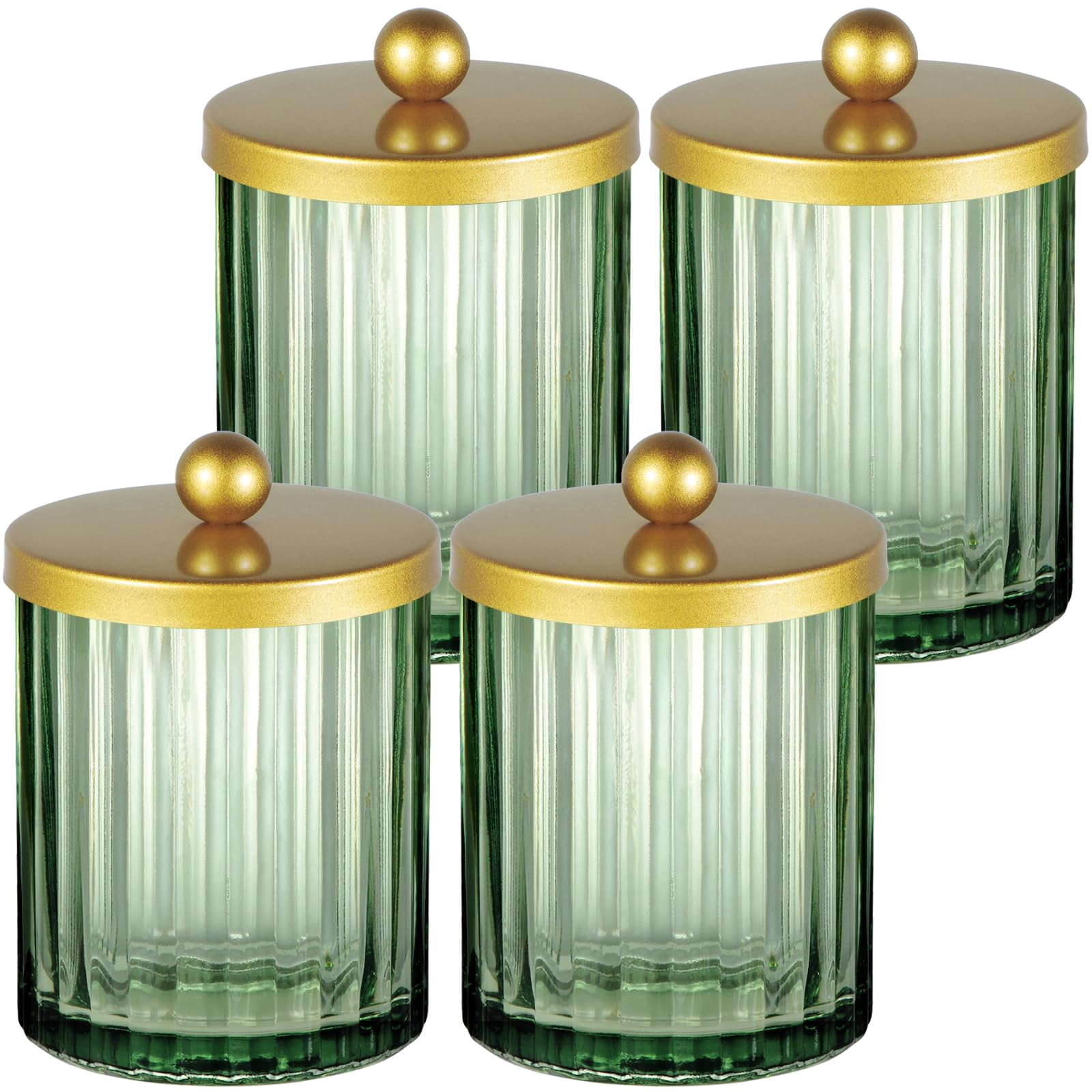 Sage Green Glass Apothecary Jar, Qtip Holder Dispenser for Cotton Swabs, Balls, Makeup Pads, Floss Picks, Bathroom Essential Accessories, Countertop Canister Storage Organizer (Black, 2 Pack)
