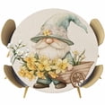thumbnail image 1 of Sage Green Gnomes Round Tablecloth 55-60 Inch Round Fitted Table Cloth with Elastic Edge, Yellow Spring Floral Rustic Waterproof Table Cover Protector for Outdoor Picnic Party Dining, 1 of 6