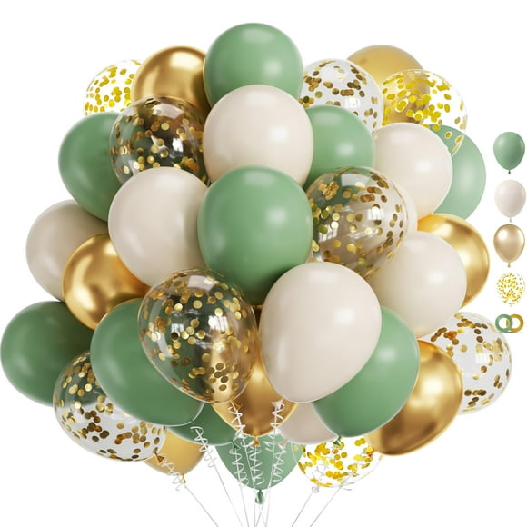 Sage Green Gold Confetti Balloons, 50 pcs Olive Green Blush Gold Metallic Latex Balloon for Eucalyptus Birthday Brida Shower Wedding Bridal Shower Party Decorations