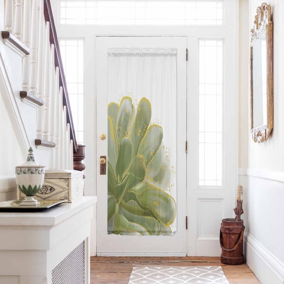Sage Green Gold Door Curtains for Door Window, French Sidelight Front Back Door Curtains With Tieback, Aesthetics Flower Boho Watercolor Art Kitchen Rod Pocket Drapes Panel, 25"x72"