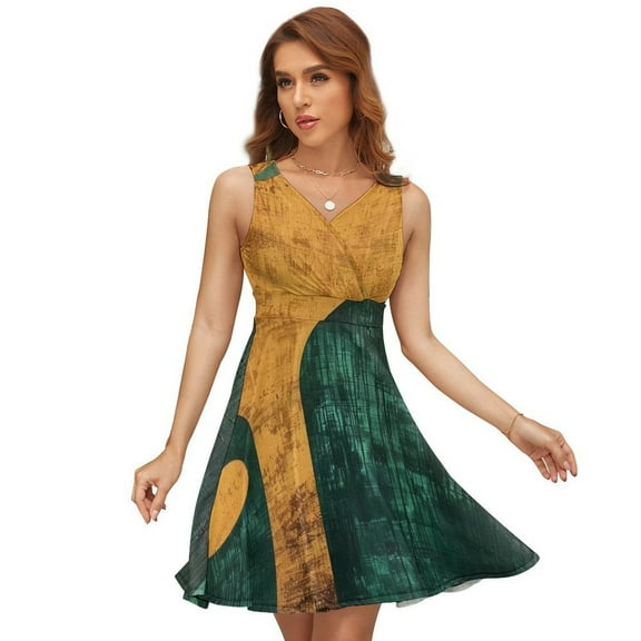 Sage Green Gold Geometric Dress Fashion Beach Long Dresses Female Party Printed Sundress