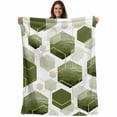 thumbnail image 1 of Sage Green Gold Geometric Throw Blankets, Modern Abstract Hexagon Pattern Soft Fleece Blanket Decorative for Home Sofa Couch Chair Living Bedroom, 60x80 inches,, 1 of 9