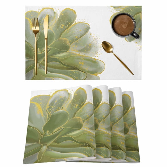 Sage Green Gold Placemats Set of 6 Aesthetics Flower Boho Watercolor Art Place Mats Indoor Wipeable Table Mats Washable Cloth Dining Table Placemats for Kitchen Holiday Party Home Decor 13x19 Inch