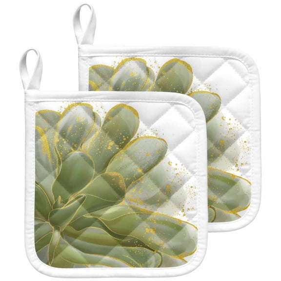 Sage Green Gold Pot Holders for Kitchen Heatproof Potholder, 2 Pack Aesthetics Flower Boho Watercolor Art Hot Pads Multipurpose Oven Pads Cloth Potholders Trivet for Cooking and Baking