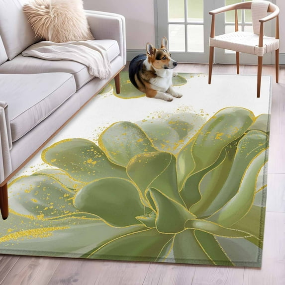 Sage Green Gold Runner Rug 2.7x5 FT, Non Slip Entryway Carpet, Aesthetics Flower Boho Watercolor Art Washable Soft Floor Carpet Entrance Mat Non-Shedding Throw Rug for Hallway Laundry Room Bedside