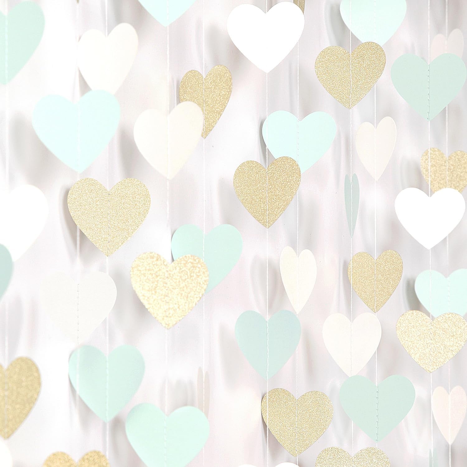 Sage-Green Gold Tea Party Decorations Heart Garland - 52Ft Garden ...