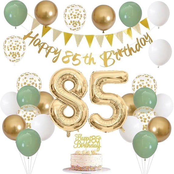 Sage Green Gold White 85th Birthday Party Decorations Latex Balloons ...