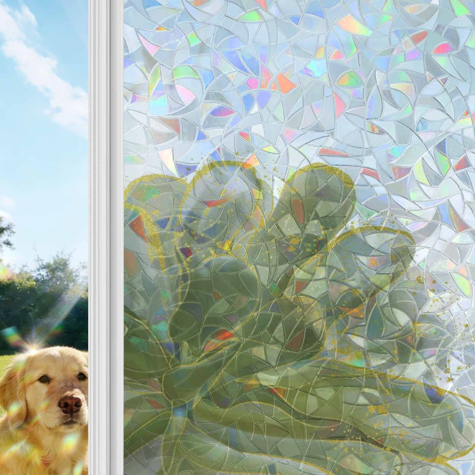 Sage Green Gold Window Privacy Film Stain Glass,Reusable Decorative Rainbow Window Film,Aesthetics Flower Boho Watercolor Art Static Cling Sun Blocking Stickers Decals Covers 23.6" x 78.7" (2pcs)