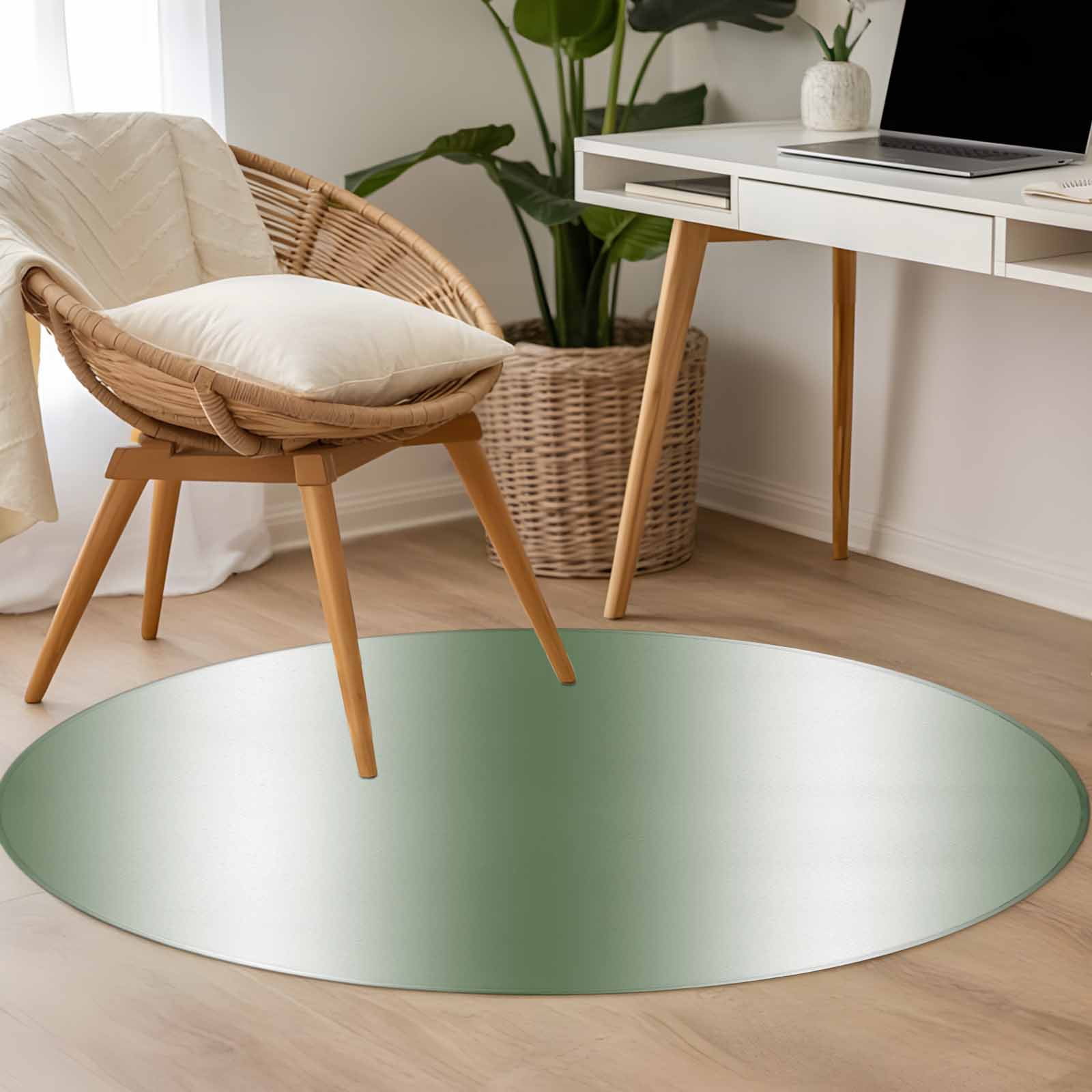 Grainger Round Rug Sage Green Gradient 3.3ft Round Rug for Bedroom Reading Corner ...