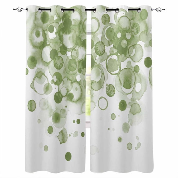 Sage Green Gradient Blackout Curtains for Bedroom, Abstract Polka Dots Vintage Modern Art Thermal Insulated Kitchen Drapes with Grommets, Light Blocking Window Treatment, 2 Panels 52" x 84"