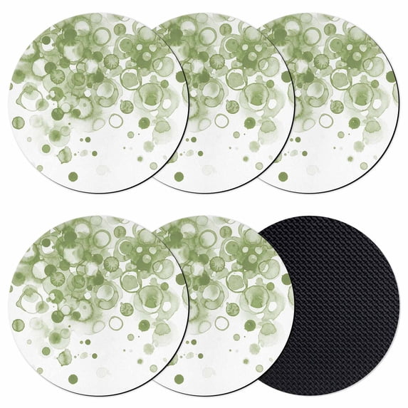 Sage Green Gradient Coasters Set of 6, Absorbent Coasters for Drinks, Abstract Polka Dots Vintage Modern Art Coaster for Desk Coffee Table Protection, Home Decor House Warming Gifts 4"