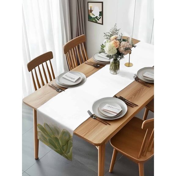 Sage Green Gradient Flower Gold Edge Table Runner 13x70in Non-Slip Cotton Linen Table Runners, Classic Floral Dresser Scarves TableRunner for Dinner Kitchen Dining Wedding Party