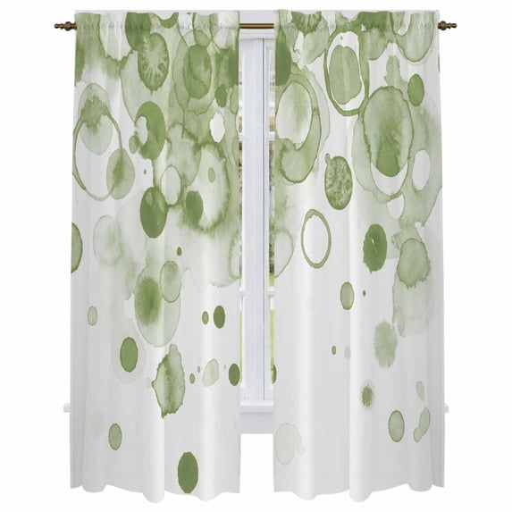 Sage Green Gradient Kitchen Curtain for Berdoom Living Room Cafe 72 Inch Length, Abstract Polka Dots Vintage Modern Tiers Curtains Light Filtering Drapes Window Treatment 2 Panels 52"Wx72"L