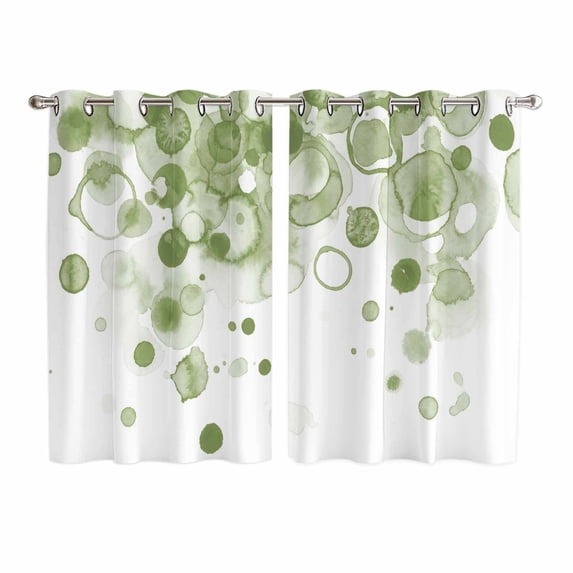 Sage Green Gradient Kitchen Curtains Window Panels, Abstract Polka Dots Vintage Modern Art Insulated Window Treatment Curtain, Grommet Curtains for Bedroom/Living Room/Bathroom, 2 Piece 52"Wx72"L