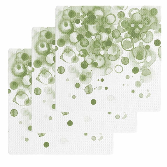 Sage Green Gradient Kitchen Dish Towels for Drying Dishes Set of 3, Abstract Polka Dots Vintage Modern Art Waffle Weave Microfiber Hand Tea Bathroom Towels Quick Dry & Absorbent Towel 12x12