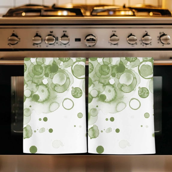 Sage Green Gradient Kitchen Towels Set of 3, Abstract Polka Dots Vintage Modern Art Absorbent Dish Towels for Kitchen, Microfiber Hand Towel, Quick Drying Tea Towel for Cleaning Decorative Dishcloths