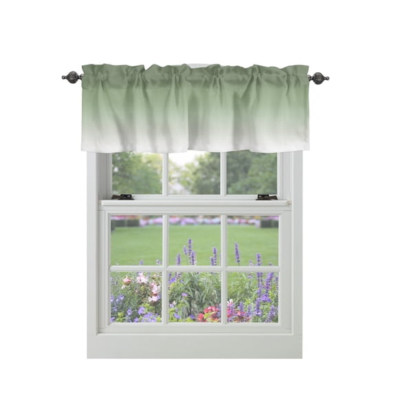 Sage Green Gradient Kitchen Valances for Windows Abstract Sage White Watercolor Valance Curtains for Kitchen /Living Room/Bedroom/ Bathroom Decor, 42"x12 " ,Rod Pocket 1 Panel,