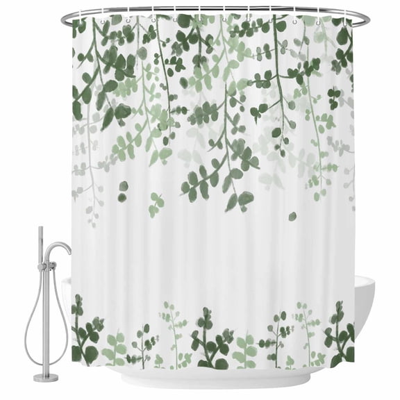 Sage Green Gradient Leaf Shower Curtain for Bathroom, Rustic Eucalyptus Leaves Farm Plants Waterproof Machine Washable Shower Curtain Set with Hooks, Bath Decoration for Home Bathtub Stall 36"x72"