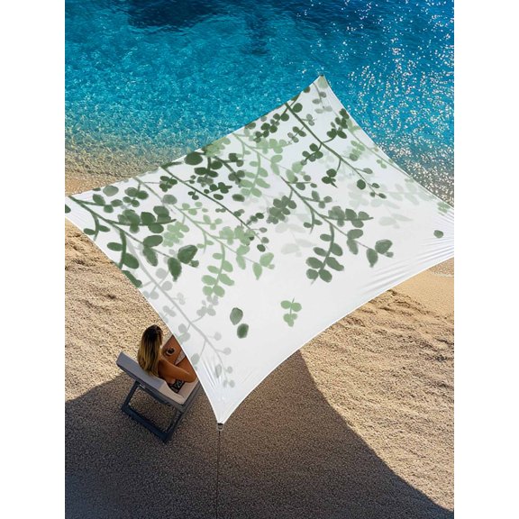 Sage Green Gradient Leaf Sun Shade Sail 6.5' x 10', Rustic Eucalyptus Leaves Farm Plants Rectangle Outdoor Sunshade Canopy, Waterproof UV Block Patio Covers for Garden Yard Beach
