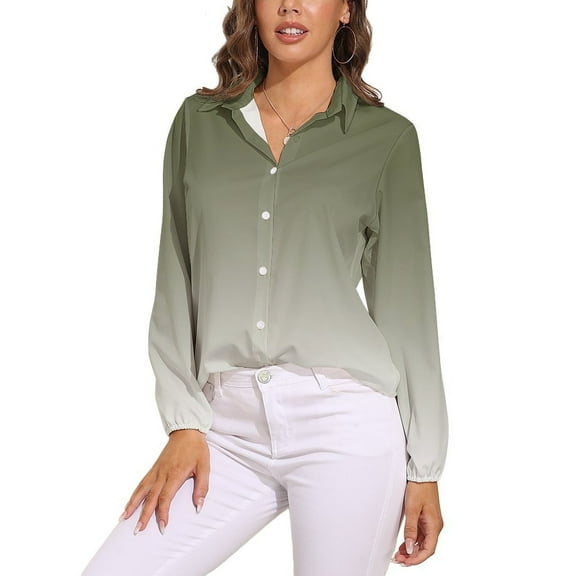 Sage Green Gradient Long Sleeve Blouse Woman Streetwear Casual Shirts Summer Oversize Woman Streetwear Clothing Birthday Present