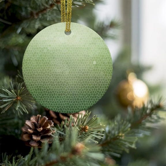 Sage Green Gradient Plaid Christmas Ceramic Ornament 2026,3" Round Xmas Tree Hanging Accessories with Gold Ribbon,Natural Forest Theme Pendant Ornaments for Holiday Gift Home Party Decor
