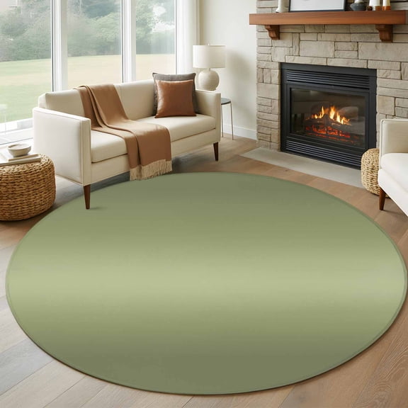 Sage Green Gradient Round Rugs for Living Room 7ft Modern Minimalist Art Olive Green Ombre Non Slip Circle Rug Washable Low-Profile Indoor Carpet for Bedroom, Dining Room, Bathroom