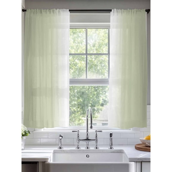 Sage Green Gradient Sheer Curtains 2 Panels Set Modern Minimalist Ombre Style Lihgt Filtering Rod Pocket Voile Drape,Semi Sheer Window Curtains for Bedroom Living Room,52"x72"