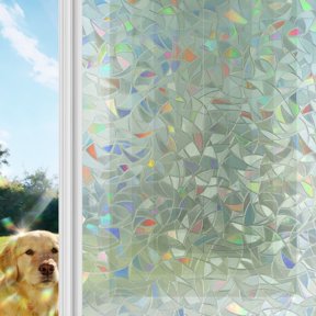 Sage Green Gradient Squares Rainbow Window Privacy Film, Softness Layers Zen Geometric Stained Glass Window Film, Sun Blocking Glass Clings Static Cling Non Adhesive Door Stickers 17.7 x 39.3 Inches