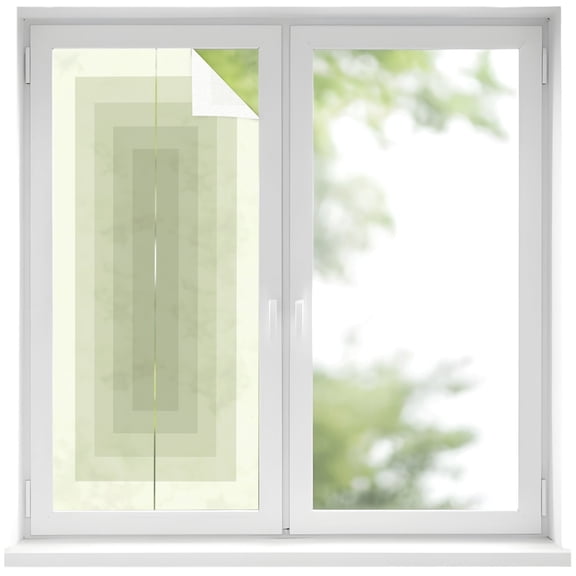 Sage Green Gradient Squares Window Privacy Film, Softness Layers Zen Geometric Frosted Glass Window Clings Static Cling UV Heat Blocking Reusable Door Sticker for Bathroom 17.7 x 39.3 Inch