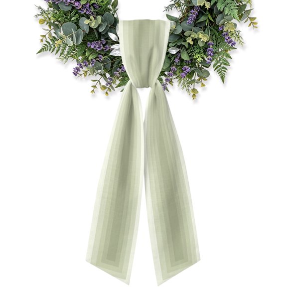 Sage Green Gradient Squares Wreath Sash for Front Door, Softness Layers Zen Geometric Satin Wreath Ribbon Bow Accessory Garland Home Decor for Doorway Porch Yard 4.5x56