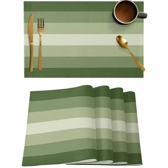 Sage Green Gradient Stripes Placemats Set of 4,Wipeable Washable Table Mats for Dining Tables,Minimalist Modern Art Place Mats for Kitchen Event Party Tabletop Decor