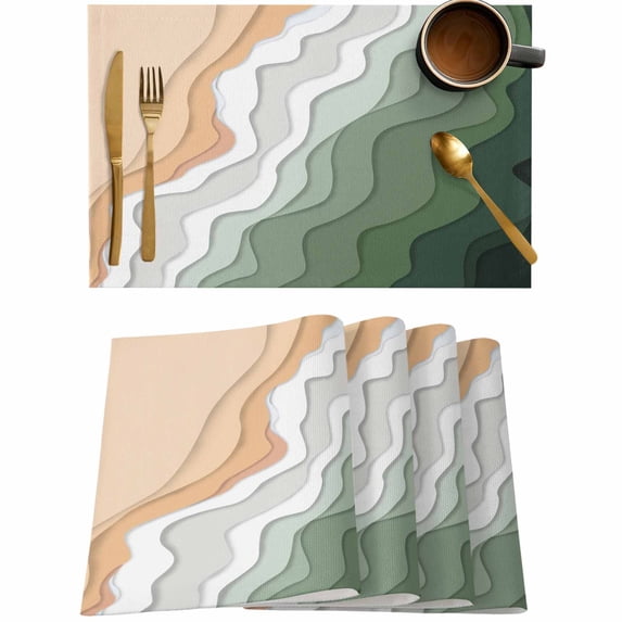 Sage Green Gradient Stripes Placemats Set of 4,Wipeable Washable Table Mats for Dining Tables,Summer Beach Place Mats for Kitchen Event Party Tabletop Decor
