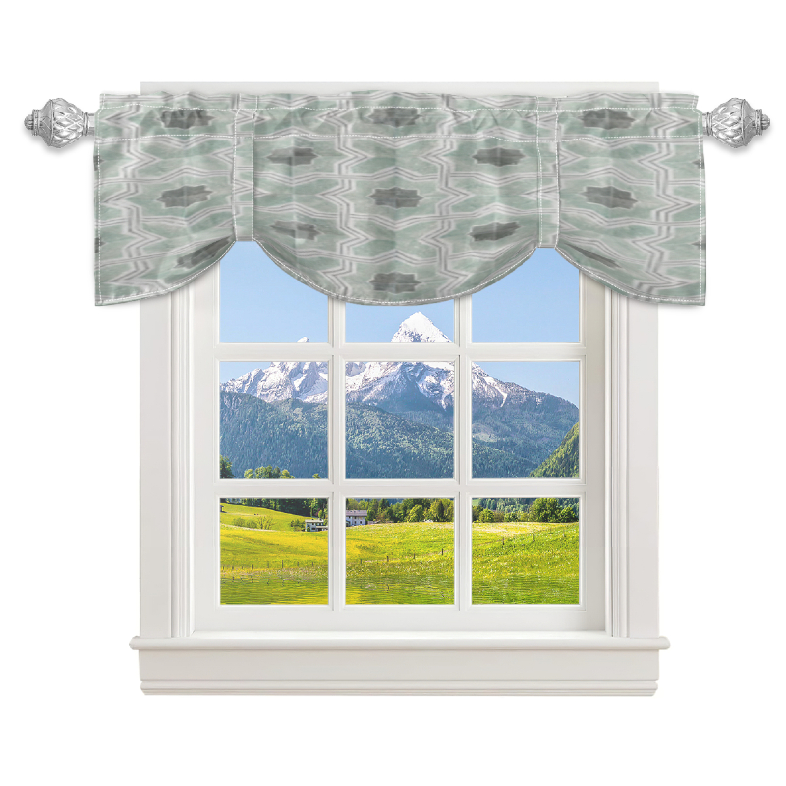 Sage Green Gradient Tie Up Valance Curtain for Kitchen Living Room ...