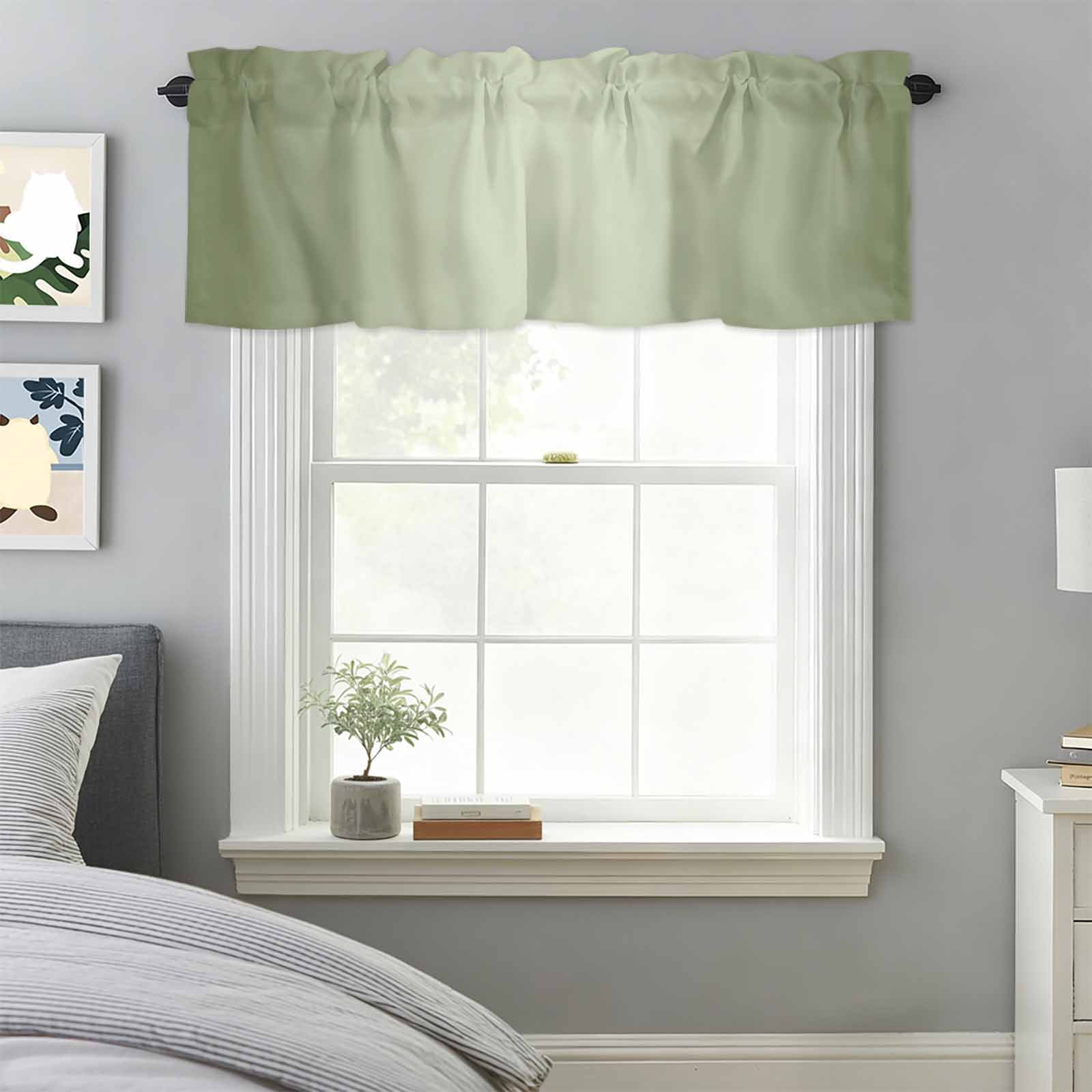 Sage Green Gradient Valances for Windows,Rod Pocket Valance for Kitchen