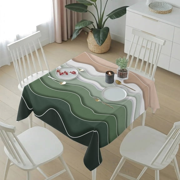 Sage Green Gradient Water Ripples Table Cloth 54x54in, Waterproof Square Tablecloth Wipeable Tablecloths Summer Beach Ocean Theme Table Covers for Dining Tables Party Indoor Outdoor