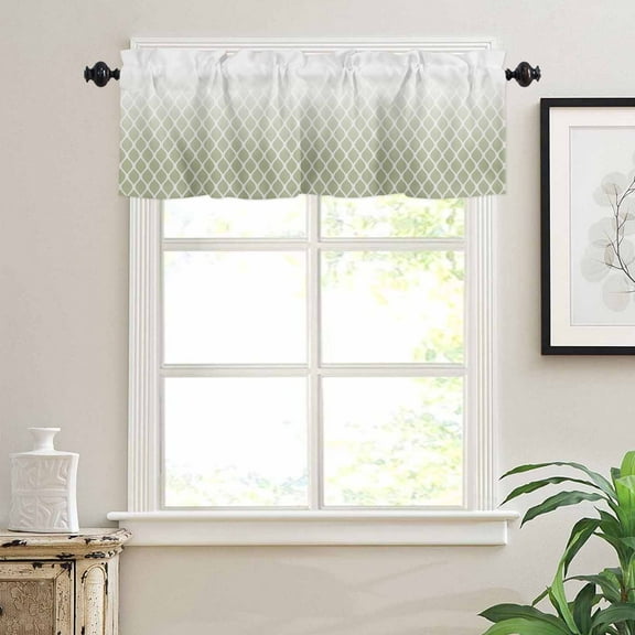 Sage Green Gradient Window Valances for Kitchen, Abstract Modern Line Vintage Rod Pocket Valances Windows Treatments Curtains for Living Room Bathroom Bedroom Decoration 42" x 18"