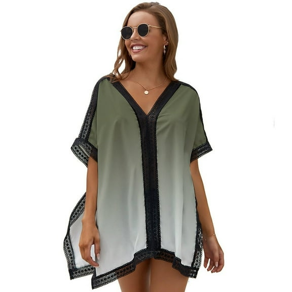 Sage Green Gradient Women's Swimsuit Coverup Summer Beach Cover Up Bathing Suit Dress