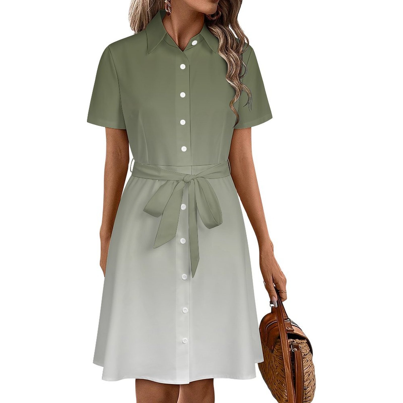 Sage Green Gradient Womens Shirt Dresses Women'S Short Sleeve Dress  Turn-Down Collar Dress A Line Casuall Dress Oversize(XS-6XL) - Walmart.com