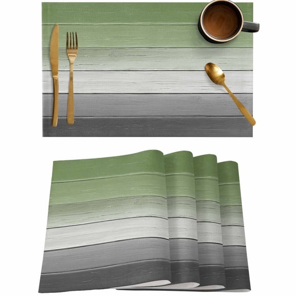 Sage Green Gradient Wood Board Placemats Set of 4,Wipeable Washable Table Mats for Dining Tables,Farm Grey Wooden Place Mats for Kitchen Event Party Tabletop Decor